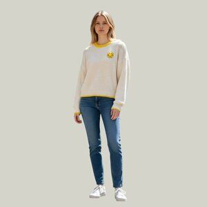 Kerri Rosenthal Anthropologie Pullover White Sweater Stitch Smiley Sun Med NWT